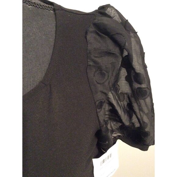 New NWT 89th + Madison Black Tee Sheer Puff Sleeves Small S - Picture 3 of 3